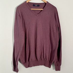 J Crew Men's L Cotton with Cashmere Purple V-Neck Long Sleeve Pullover Sweater
